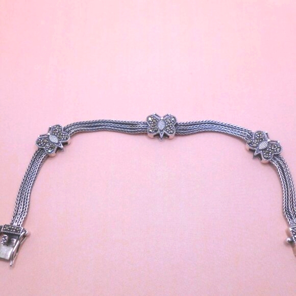 VINTAGE Genuine 925 Sterling Silver Balinese Butterfly Bracelet with Marcasite - Picture 1 of 12